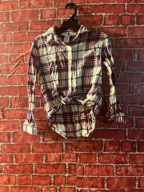 OshKosh B'gosh Plaid Button-Down Shirt in Cream, Blue & Brown